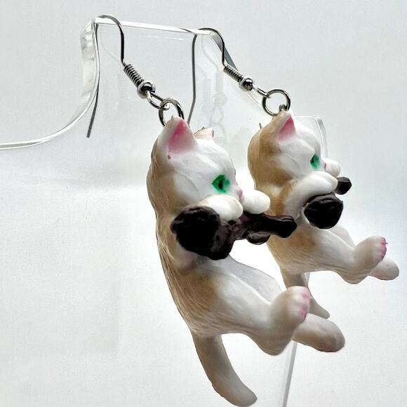 Hanging Cat Earrings - Kitten Earrings - Animal Earrings - Cute Accessories - Picture 2 of 8